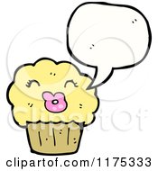 Cartoon Of A Cupcake With A Conversation Bubble Royalty Free Vector Illustration