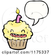 Cartoon Of A Cupcake With Candle And A Conversation Bubble Royalty Free Vector Illustration