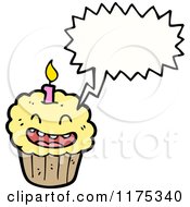 Cartoon Of A Cupcake With Candle And A Conversation Bubble Royalty Free Vector Illustration