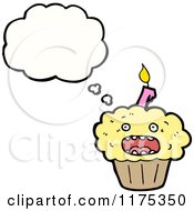 Cartoon Of A Cupcake With A Candle And A Conversation Bubble Royalty Free Vector Illustration