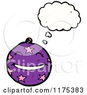 Cartoon Of A Purple Christmas Ornament With A Conversation Bubble Royalty Free Vector Illustration