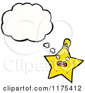Cartoon Of A Star Christmas Ornament With A Conversation Bubble Royalty Free Vector Illustration