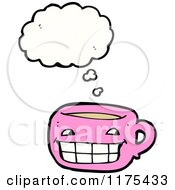 Cartoon Of A PinkCoffee Cup With A Conversation Bubble Royalty Free Vector Illustration