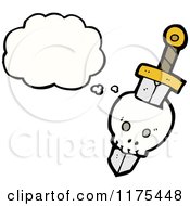 Cartoon Of A Skull Stabbed By A Dagger With A Conversation Bubble Royalty Free Vector Illustration