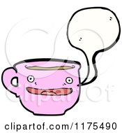 Cartoon Of A PinkCoffee Cup With A Conversation Bubble Royalty Free Vector Illustration by lineartestpilot