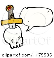 Cartoon Of A Skull Stabbed By A Dagger With A Conversation Bubble Royalty Free Vector Illustration