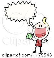 Cartoon Of A Blonde Stick Girl Holding Money With A Conversation Bubble Royalty Free Vector Illustration