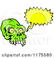 Cartoon Of A Green Skull With A Conversation Bubble Royalty Free Vector Illustration