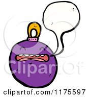 Cartoon Of A Purple Christmas Ornament With A Conversation Bubble Royalty Free Vector Illustration