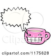 Cartoon Of A PinkCoffee Cup With A Conversation Bubble Royalty Free Vector Illustration by lineartestpilot