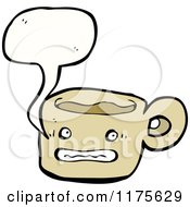 Cartoon Of A Tan Coffee Cup With A Conversation Bubble Royalty Free Vector Illustration