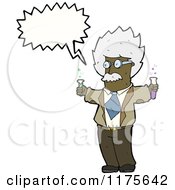 Cartoon Of A Scientist Holding Beakers With A Conversation Bubble Royalty Free Vector Illustration by lineartestpilot