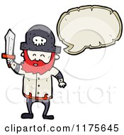 Cartoon Of A Pirate With A Sword And A Conversation Bubble Royalty Free Vector Illustration by lineartestpilot