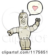 Cartoon Of A Robot With A Heart Conversation Bubble Royalty Free Vector Illustration