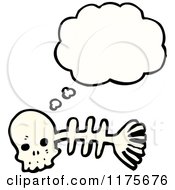 Cartoon Of A Skull And Fish Skeleton With A Conversation Bubble Royalty Free Vector Illustration by lineartestpilot