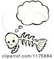 Cartoon Of A Skull And Fish Skeleton With A Conversation Bubble Royalty Free Vector Illustration
