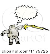 Cartoon Of A Robot With A Lightning Bolt And A Conversation Bubble Royalty Free Vector Illustration