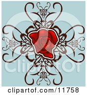 Poster, Art Print Of Red Rose With Designs On Blue