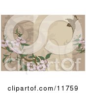 Poster, Art Print Of Beige Website Background With A Bird And Flowers