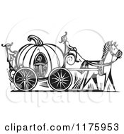 Cinderella In A Pumpkin Carriage Black And White Woodcut