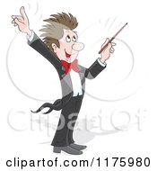 Happy Music Conductor Holding Up A Finger And Waving A Baton