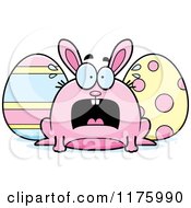 Cartoon Of A Screaming Chubby Easter Bunny With Eggs Royalty Free Vector Clipart