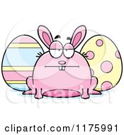Cartoon Of A Bored Chubby Easter Bunny With Eggs Royalty Free Vector Clipart