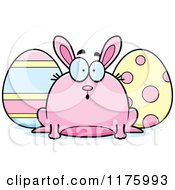 Cartoon Of A Surprised Chubby Easter Bunny With Eggs Royalty Free Vector Clipart