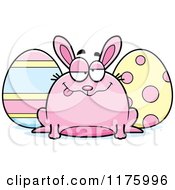 Cartoon Of A Drunk Chubby Easter Bunny With Eggs Royalty Free Vector Clipart