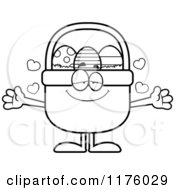 Cartoon Of A Black And White Loving Easter Basket Mascot Wanting A Hug Royalty Free Vector Clipart by Cory Thoman