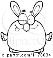 Cartoon Of A Black And White Drunk Easter Chick With Bunny Ears Royalty Free Vector Clipart