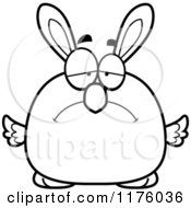 Cartoon Of A Black And White Depressed Easter Chick With Bunny Ears Royalty Free Vector Clipart