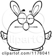 Cartoon Of A Black And White Bored Easter Chick With Bunny Ears Royalty Free Vector Clipart