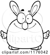 Cartoon Of A Black And White Happy Easter Chick With Bunny Ears Royalty Free Vector Clipart