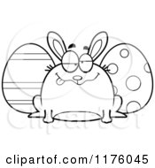 Cartoon Of A Black And White Drunk Chubby Easter Bunny With Eggs Royalty Free Vector Clipart