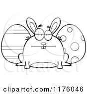 Poster, Art Print Of Black And White Bored Chubby Easter Bunny With Eggs