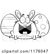 Poster, Art Print Of Black And White Grinning Chubby Easter Bunny With Eggs