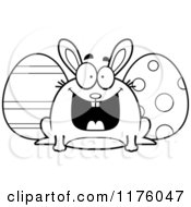 Cartoon Of A Black And White Grinning Chubby Easter Bunny With Eggs Royalty Free Vector Clipart
