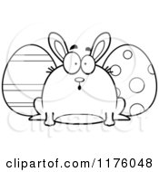 Cartoon Of A Black And White Surprised Chubby Easter Bunny With Eggs Royalty Free Vector Clipart
