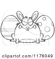 Poster, Art Print Of Black And White Mad Chubby Easter Bunny With Eggs