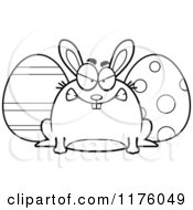 Cartoon Of A Black And White Mad Chubby Easter Bunny With Eggs Royalty Free Vector Clipart