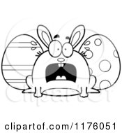 Cartoon Of A Black And White Screaming Chubby Easter Bunny With Eggs Royalty Free Vector Clipart