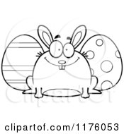 Poster, Art Print Of Black And White Happy Chubby Easter Bunny With Eggs