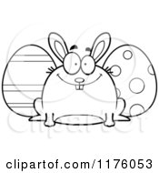 Cartoon Of A Black And White Happy Chubby Easter Bunny With Eggs Royalty Free Vector Clipart