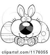 Poster, Art Print Of Black And White Happy Easter Bunny Sitting With Eggs