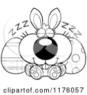 Cartoon Of A Black And White Happy Easter Bunny With Eggs Royalty Free Vector Clipart