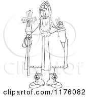 Cartoon Of An Outlined Pope Wearing Sneakers Royalty Free Vector Clipart
