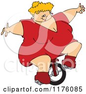 Cartoon Of A Circus Freak White Fat Lady Riding A Unicycle Royalty Free Vector Clipart