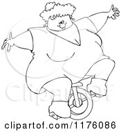 Outlined Circus Freak Fat Lady Riding A Unicycle