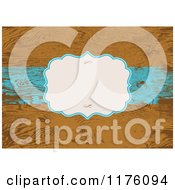 Clipart Of A Distressed Blue Ribbon And Frame On Wood Royalty Free Vector Illustration